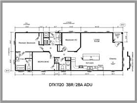 DTK1120.3.2 Three Bedroom Two Bathroom ADU Floorplan