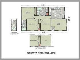 DTK1173.3.2 Three Bedroom Two Bathroom ADU Floorplan
