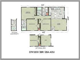 DTK1200.3.2 Three Bedroom Two Bathroom ADU Floorplan