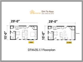 DTK435.1.1 One Bedroom One Bathroom ADU Convertible Floorplan