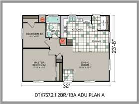 DTK757.2.1 Two Bedroom One Bathroom ADU Floorplan A