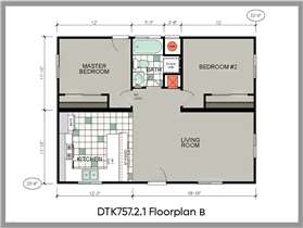DTK757.2.1 Two Bedroom One Bathroom ADU Floorplan B
