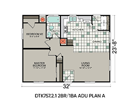 DTK757.2.1 Two Bedroom One Bathroom ADU Plan A Exterior